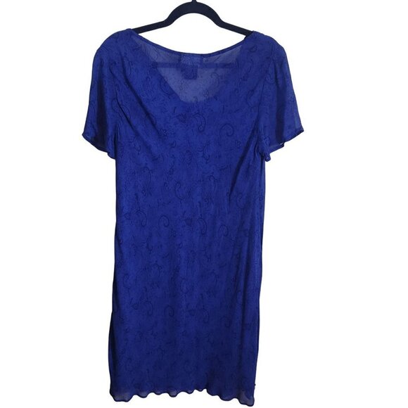 Carole Little Vintage Royal Blue Paisley Lace Dress Size 12 - Picture 2 of 5